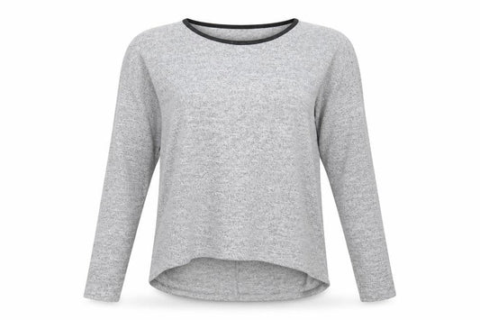 Front view of Miss Selfridge women’s grey basic polo, size UK 10, - back split