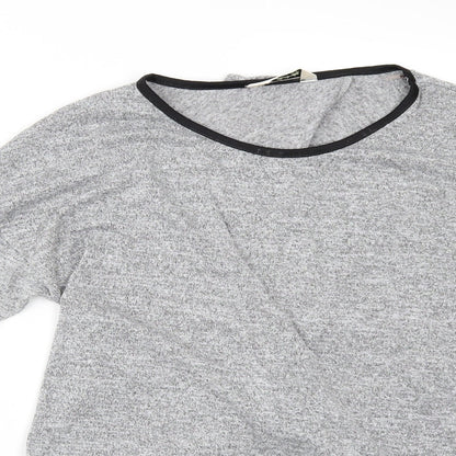 Close-up detail of Miss Selfridge women’s grey basic polo, size UK 10, - back split
