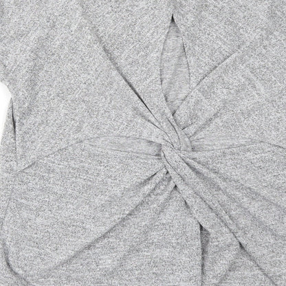 Brand and care label for Miss Selfridge women’s grey basic polo, size UK 10, - back split
