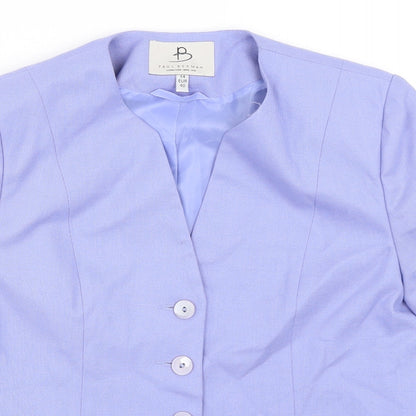 Close-up detail of Paul Berman women’s purple jacket blazer, size UK 14