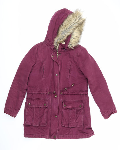 Additional front view of Marks & Spencer women’s purple parka coat, size UK 8