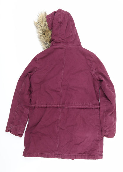 Back view of Marks & Spencer women’s purple parka coat, size UK 8