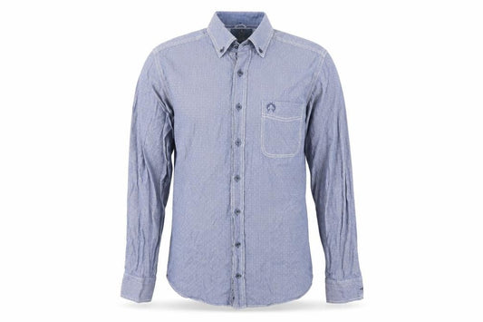 Front view of Claudio Campione men’s blue button-up, size M