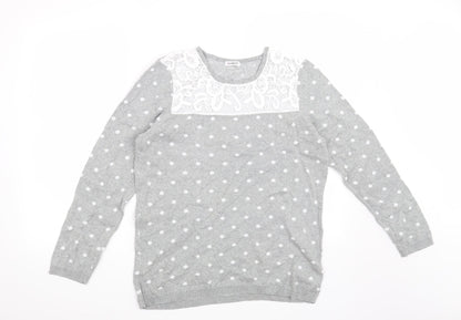 Additional front view of Damart women’s grey polka dot jumper, size UK 14