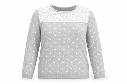 Front view of Damart women’s grey polka dot jumper, size UK 14