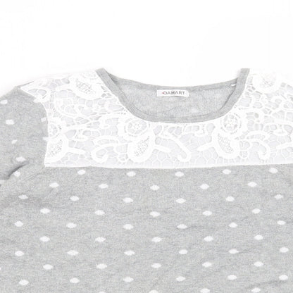 Close-up detail of Damart women’s grey polka dot jumper, size UK 14