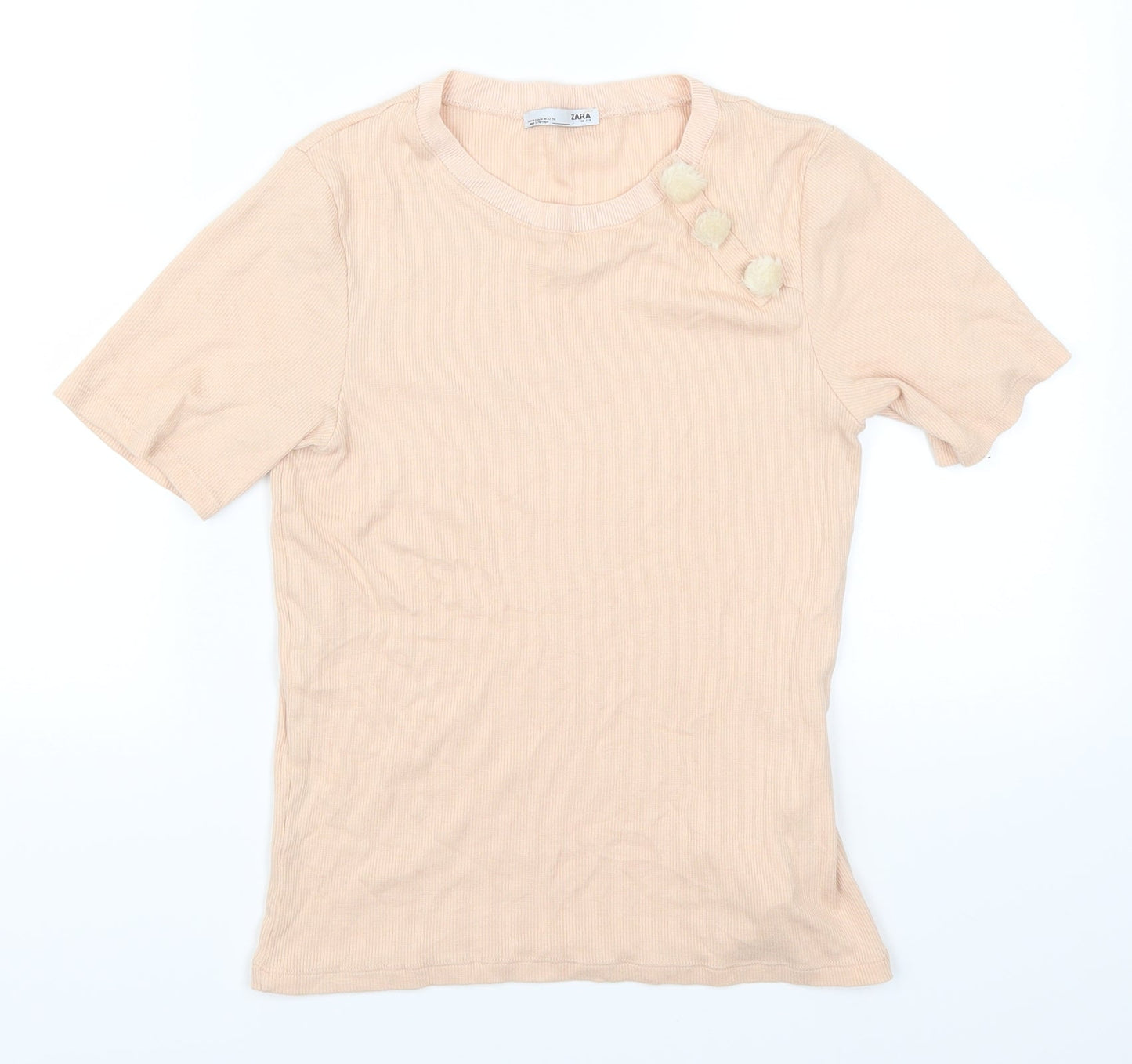 Zara Womens Pink   Basic T-Shirt Size M  - Pom Pom