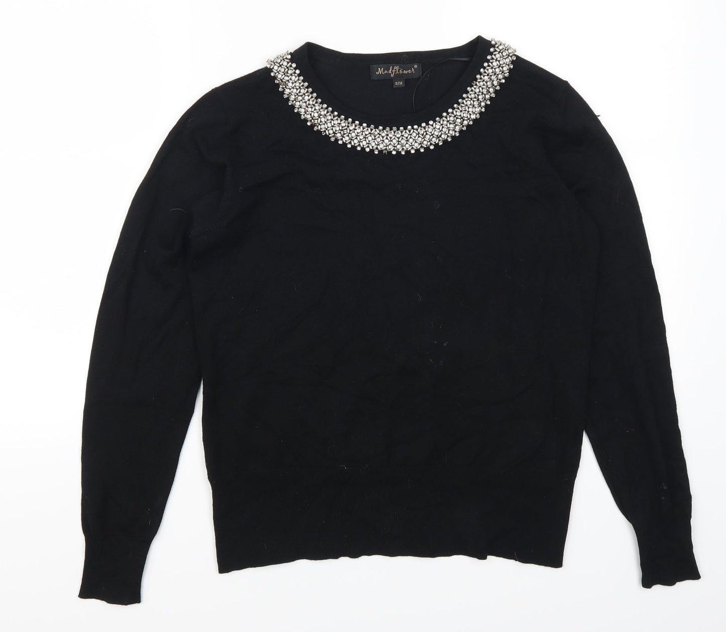 Mudflower Womens Black   Pullover Jumper Size S  - Beaded Collar