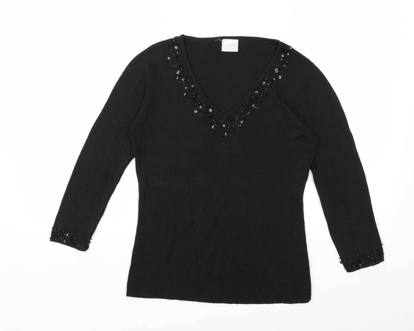 Agenda Womens Black  Knit Pullover Jumper Size 12