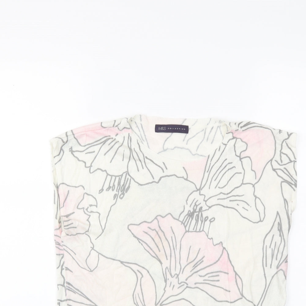 Marks and Spencer Womens White Floral Knit Pullover Jumper Size 12