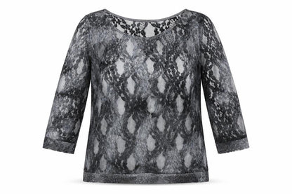 Front view of CMD women’s grey basic blouse, size UK 14