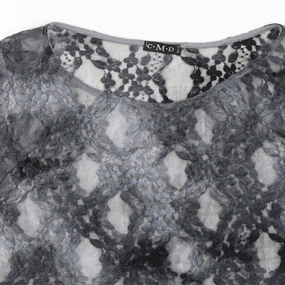 Close-up detail of CMD women’s grey basic blouse, size UK 14