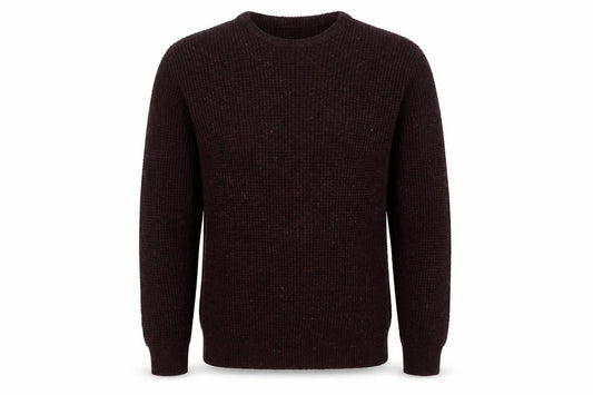 Front view of Cedarwood State men’s red knit jumper, size M
