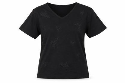 Front view of Paramour women’s black jersey basic t-shirt, size M