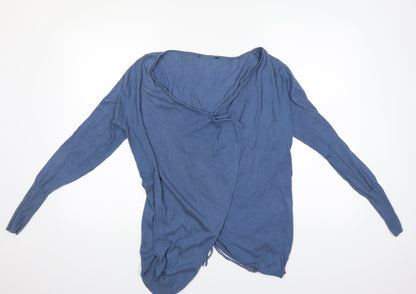 Front view of Preworn women’s blue cardigan jumper, size UK 8