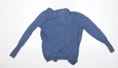 Back view of Preworn women’s blue cardigan jumper, size UK 8