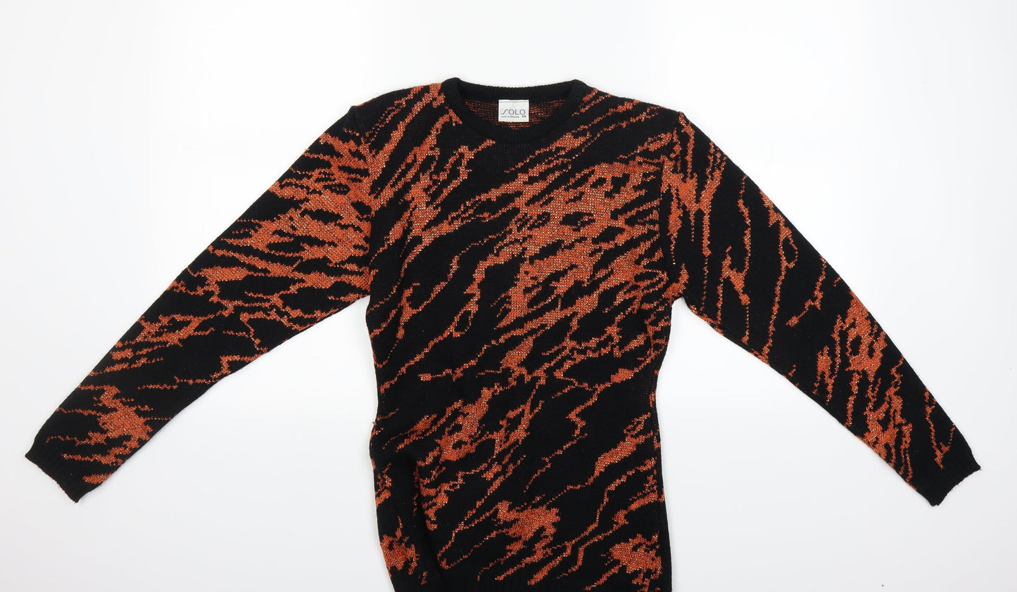 Solo Womens Orange Animal Print  Pullover Jumper Size S