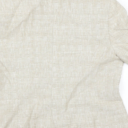 Brand and care label for Gray & Osbourn women’s beige jacket blazer, size UK 10