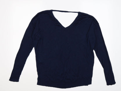 Back view of FGEORGE women’s blue knit jumper, size UK 14