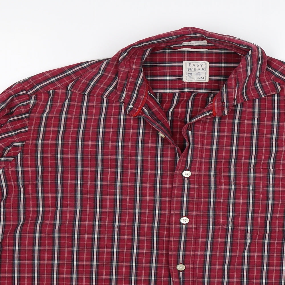 Easy Wear Mens Red Check   Button-Up Size M