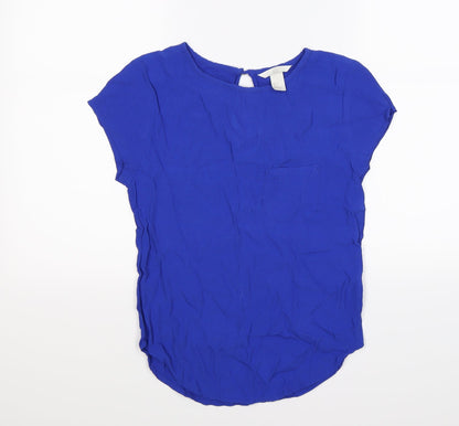 Additional front view of H&M women’s blue chiffon tunic t-shirt, size UK 6