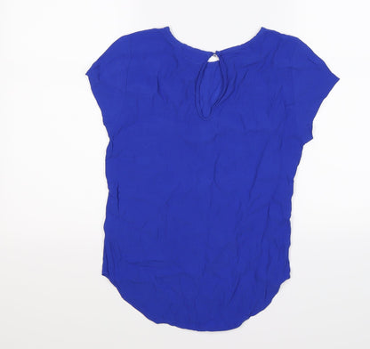Back view of H&M women’s blue chiffon tunic t-shirt, size UK 6