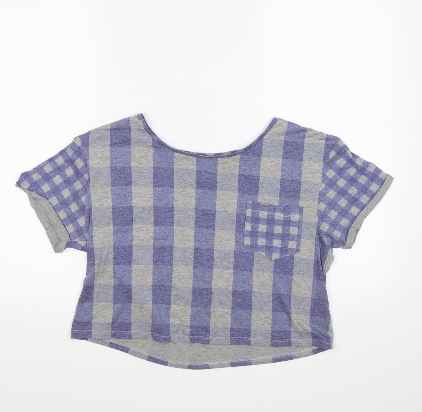 Topshop Womens Grey Check  Cropped T-Shirt Size 8
