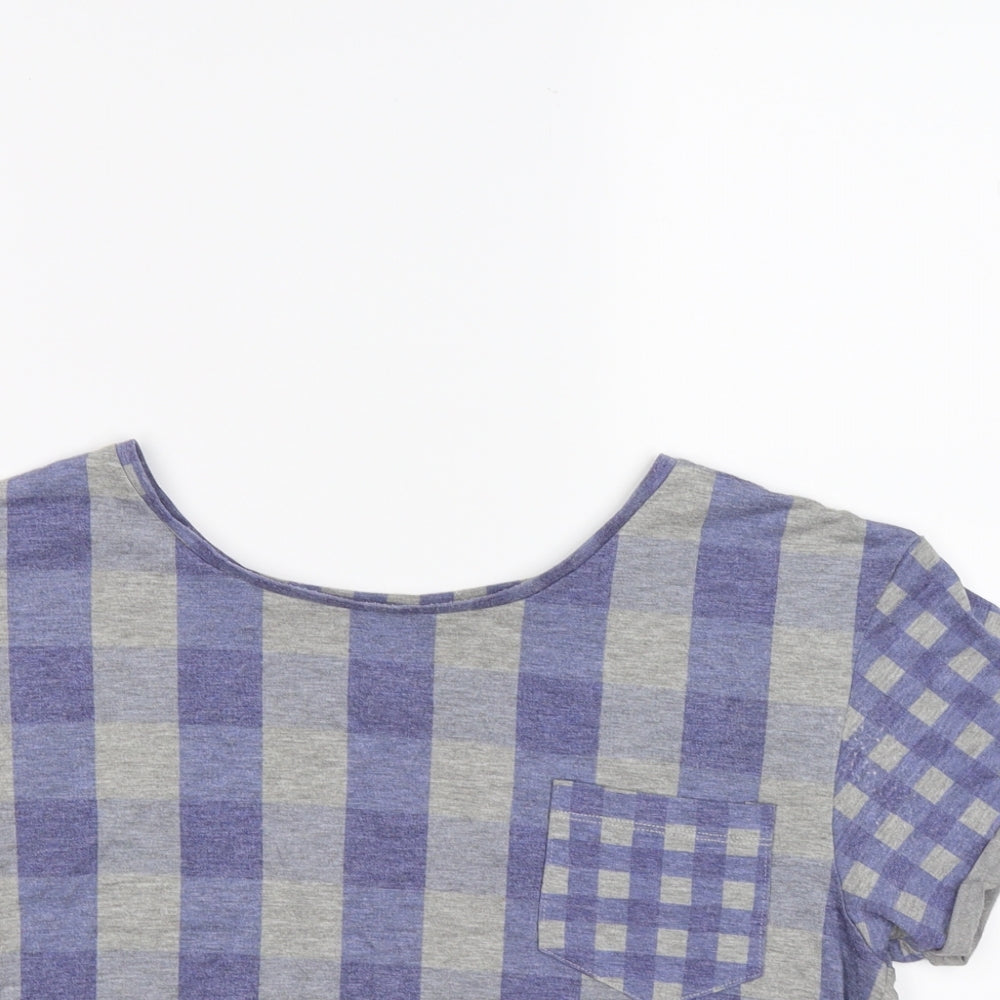 Topshop Womens Grey Check  Cropped T-Shirt Size 8