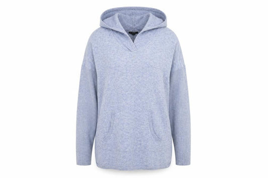 Front view of cynus women’s blue pullover hoodie, size L