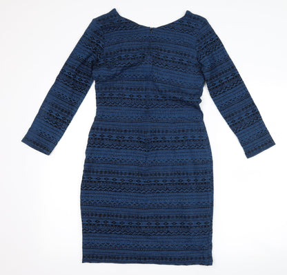Back view of ceme london women’s blue geometric bodycon, size UK 12