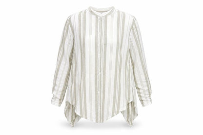 Front view of Atmosphere women’s white striped basic button-up, size UK 6