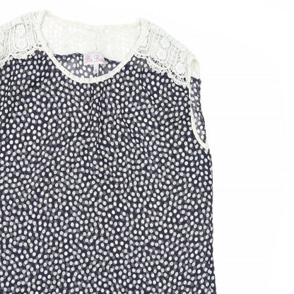 Close-up detail of Be Beau women’s black polka dot basic blouse, size UK 12