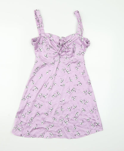 Additional front view of Kai women’s purple a-line, size S, - cherry print