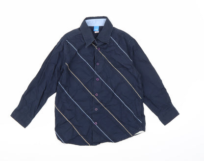Front view of Adams boys’ blue striped basic button-up, size 7, years