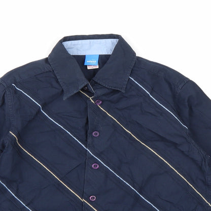 Close-up detail of Adams boys’ blue striped basic button-up, size 7, years