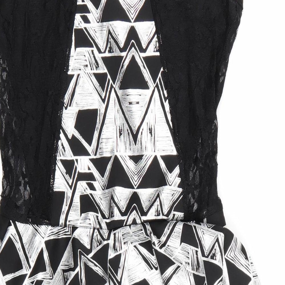 Progress Womens Black Geometric  Bodycon  Size M  - Frill Detail