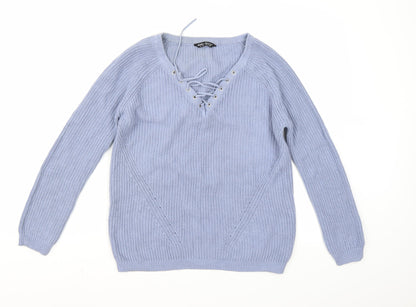 Additional front view of Select women’s blue knit jumper, size UK 12