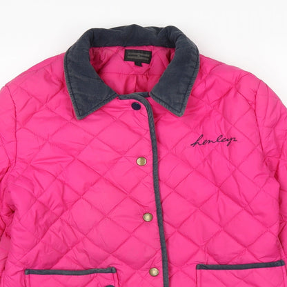 Close-up detail of Henley women’s pink jacket, size UK 10