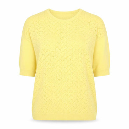Front view of Damart women’s yellow knit jumper, size UK 16