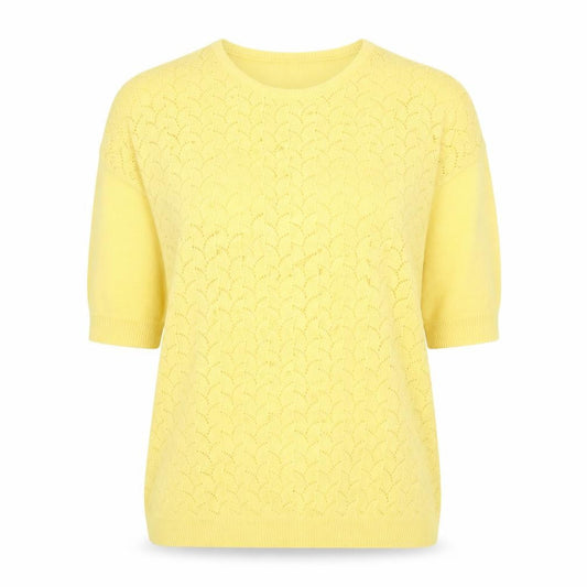 Front view of Damart women’s yellow knit jumper, size UK 16