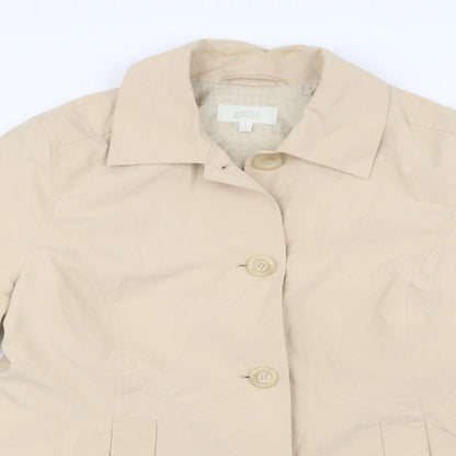 Close-up detail of Marks & Spencer women’s beige jacket, size UK 12