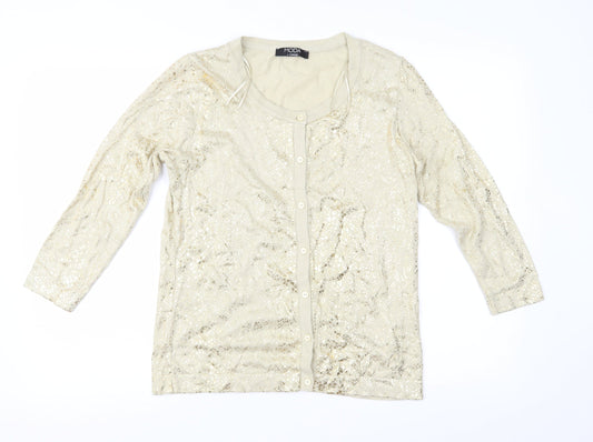 Moda Womens Gold Animal Print Knit Cardigan Jumper Size 14