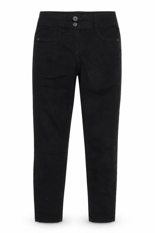 Front view of Marks & Spencer women’s black denim skinny jeans, size UK 6, 28-inch leg