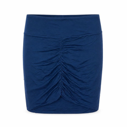 Front view of Bella Luxx women’s blue rayon mini skirt, size L