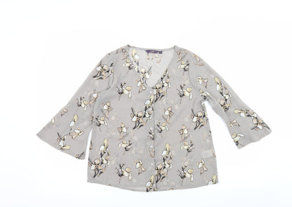 Additional front view of Code women’s green floral basic blouse, size UK 10