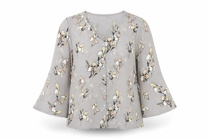Front view of Code women’s green floral basic blouse, size UK 10