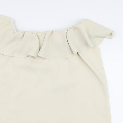 Close-up detail of women’s ivory rayon shift, size UK 14