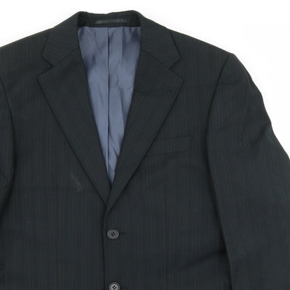 Close-up detail of George men’s blue striped jacket suit jacket, size S