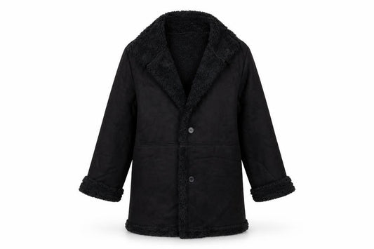 Front view of Preworn women’s black overcoat coat, size L