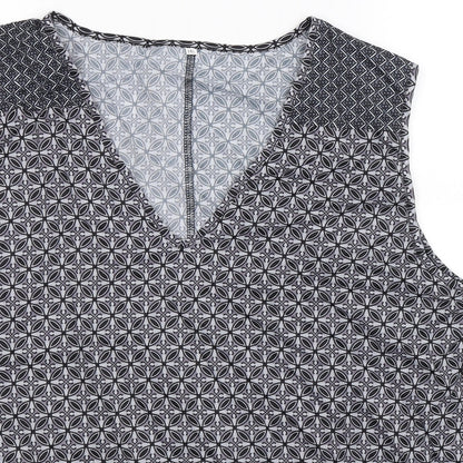 Close-up detail of Preworn women’s multicoloured geometric basic tank, size 2XL